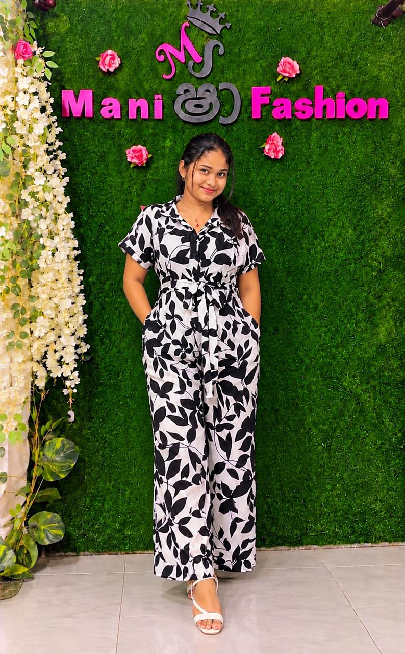 Monochrome Bloom Wide-Leg Jumpsuit 2