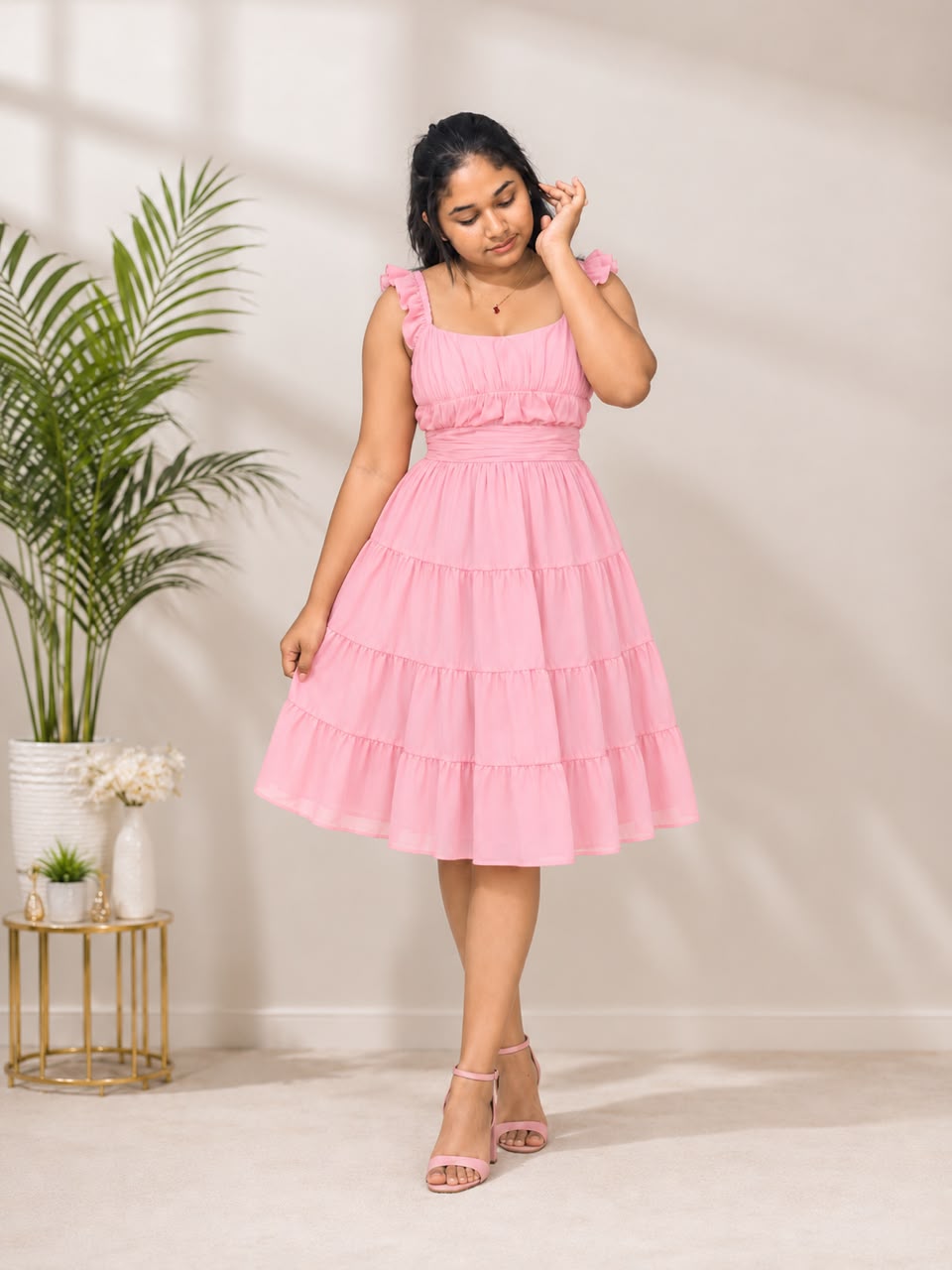Pink Petal Tiered Short Dress