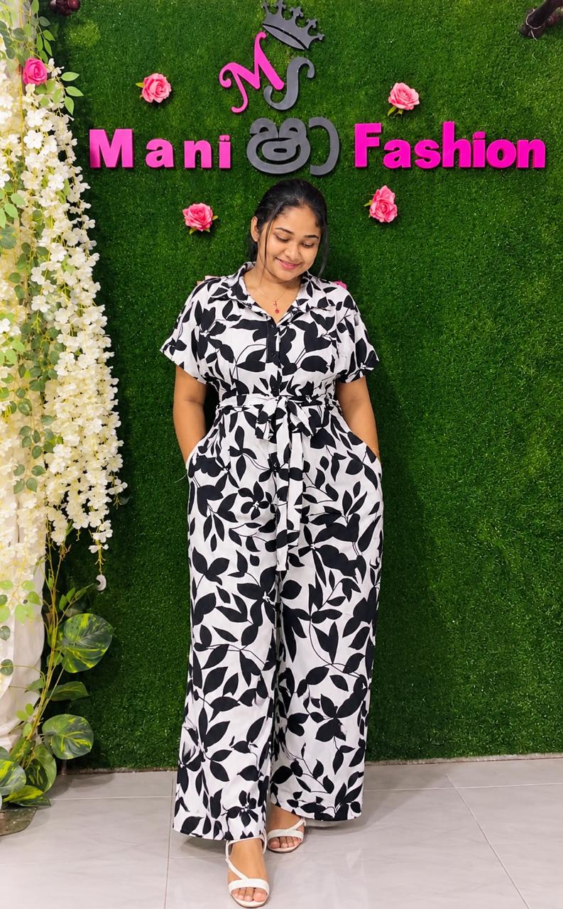 Monochrome Bloom Wide-Leg Jumpsuit 1