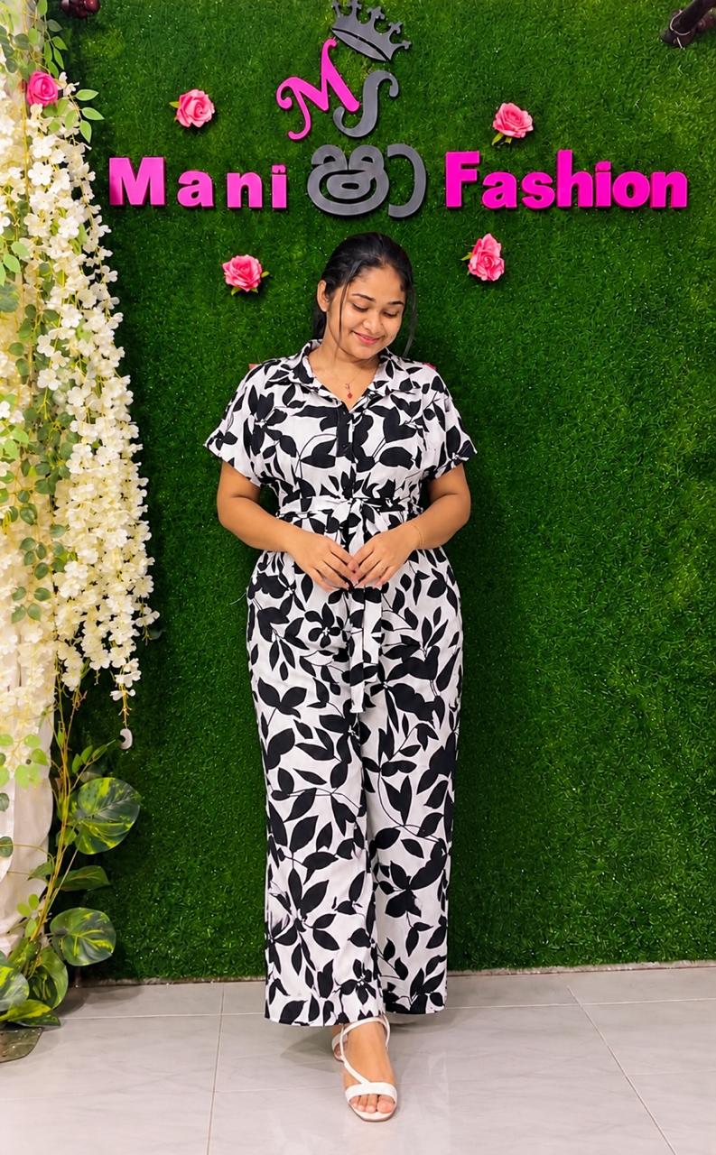 Monochrome Bloom Wide-Leg Jumpsuit